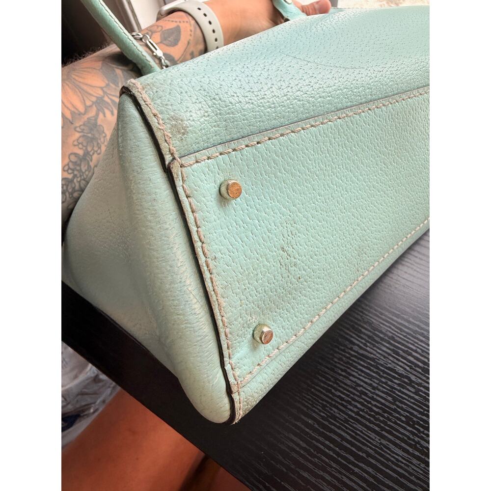 Kate Spade New York Tiffany Blue Mint Green Pebbled Leather Satchel Tote Bag - Picture 14 of 16